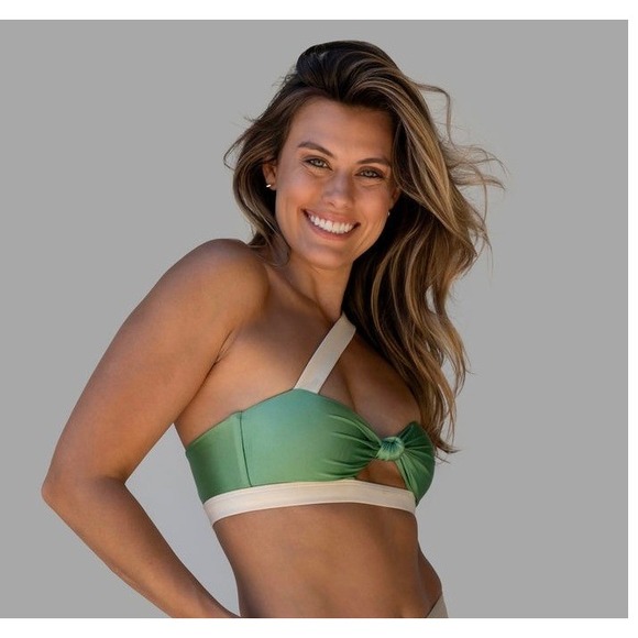 Wet Swimwear Other - NEW‎ WET Swimwear Jade Top Sz L Green Cream One Shoulder Asymmetric Bikini Top